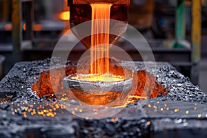 Industrial Steel Foundry Pouring Molten Metal into Mold at a Manufacturing Plant