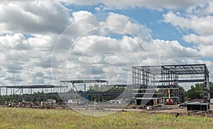 Industrial steel frame structure being built
