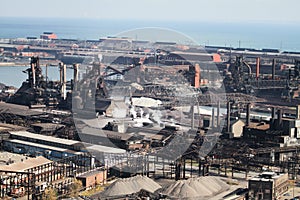 Industrial steel mill aerial view