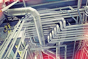 Industrial Steel pipelines, valves, cables walkways