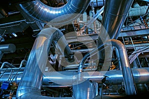 Industrial Steel pipelines, valves, cables and walkways