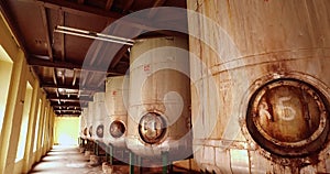 Industrial storage tanks or boilers at oil manufacturing factory