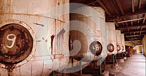 Industrial storage tanks or boilers at oil manufacturing factory