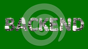 Industrial style cybernetical text BACKEND on green screen background, isolated - object 3D illustration