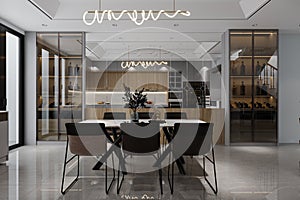 Industrial Style Dining empty space interior, Simple and Stylish Chandelier hanging on the ceiling