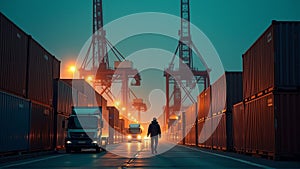 Industrial Sunset: Cargo Containers and Cranes