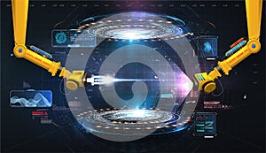 Industrial technology concept. Futuristic circle vector HUD, GUI, UI interface screen design. Abstract style on blue