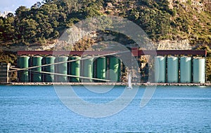 Industrial terminal with silos.