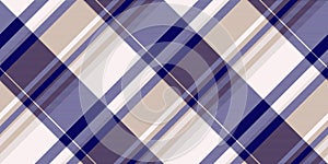 Industrial texture plaid seamless, bold check textile background. Tough vector fabric tartan pattern in white and indigo colors