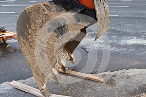 Industrial truck ladles at construction site