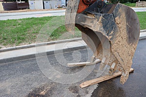 Industrial truck ladles at construction site