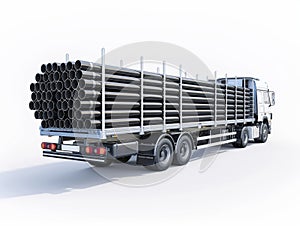 Industrial Truck Transporting Steel Pipes