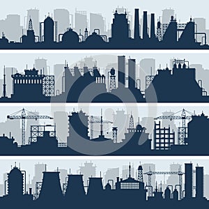 Industrial vector skylines. Modern factory and works building silhouettes