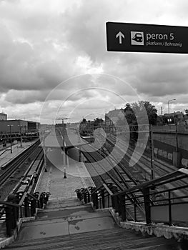 Industrial view at the railroad tracks and platform