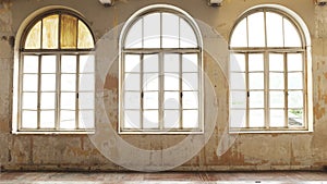 Industrial vintage interior with bright light coming through windows.