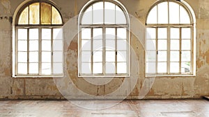 Industrial vintage interior with bright light coming through windows.