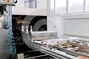 Industrial waffle baking oven and the conveyor of a confectionery factory