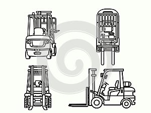 Industrial Warehouse Forklift Vehicle Different Views