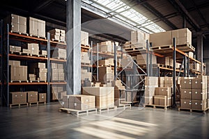 Industrial warehouse racks with boxes
