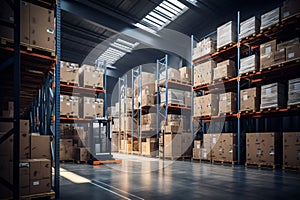 Industrial warehouse racks with boxes