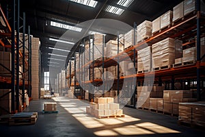 Industrial warehouse racks with boxes