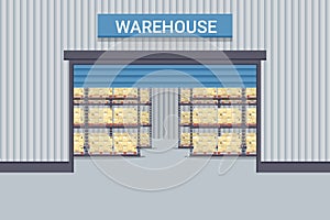 Industrial warehouse for the storage of products with industrial metal racks and shelves for pallet support. Industrial storage