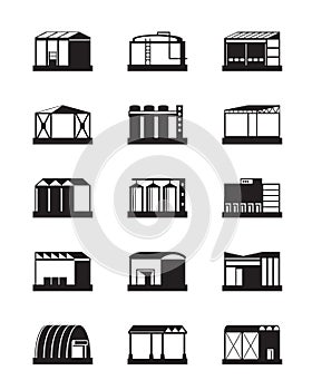 Industrial warehouses icon set