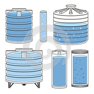 Industrial water tanks set. Vector