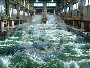 Industrial Water Treatment Facility with High Turbulence Water Flow within Concrete Structure photo