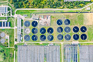 Industrial water treatment plant. aerial top view