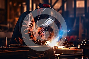 Industrial welder with torch in the factory