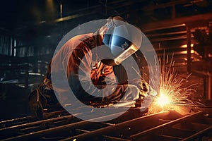 Industrial welder with torch in the factory