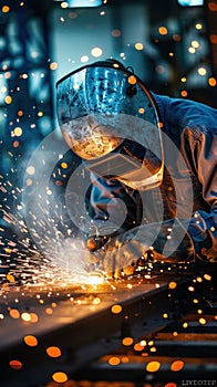 Industrial Welder Working on Metal