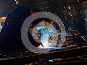 Industrial welders, industrial steel pipe parts, welding workers, steel workpieces