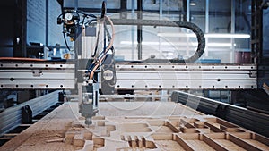 Industrial wood cut machine at work