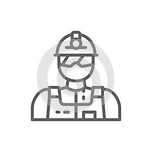 Industrial worker, engineer, builder, miner line icon.