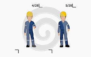 An industrial worker is explaining something on the floor