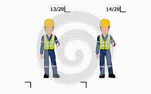 An industrial worker is explaining something on the floor