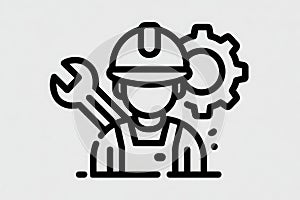 Industrial worker icon with tools and gear symbol