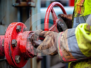 Industrial Worker Operating a Valve