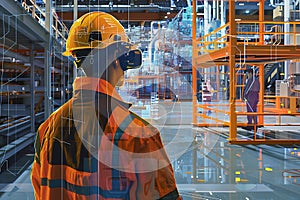 Industrial Worker Uses VR Headset for Factory Design and Maintenance photo
