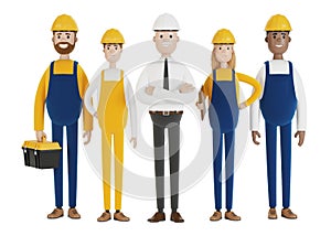 Industrial workers. Construction team. Engineer, technician and workers of various professions.