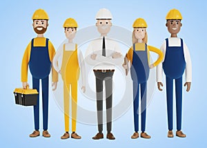 Industrial workers. Construction team. Engineer, technician and workers of various professions.