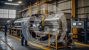 Industrial Workers Operating Machinery in a Factory photo