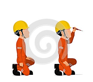 Industrial workers with screwdriver tester on white background