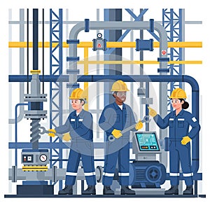 Industrial Workers with Tools in Factory Engineering and Maintenance