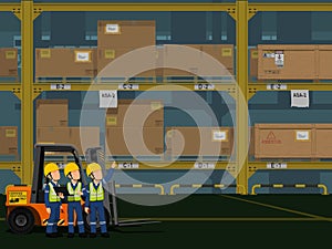 Industrial workers are working in the warehouse