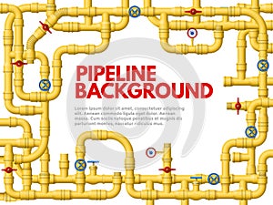 Industrial yellow pipeline. Pipeline frame, yellow pipes for gas or oil vector background illustration