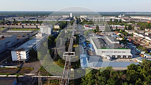 Industrial Zone. Aerial top view of the large logistics park with factories,