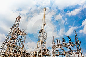 Industrial zone,The equipment of oil refining,Close-up of industrial pipelines of an oil-refinery plant,Detail of oil pipeline wit